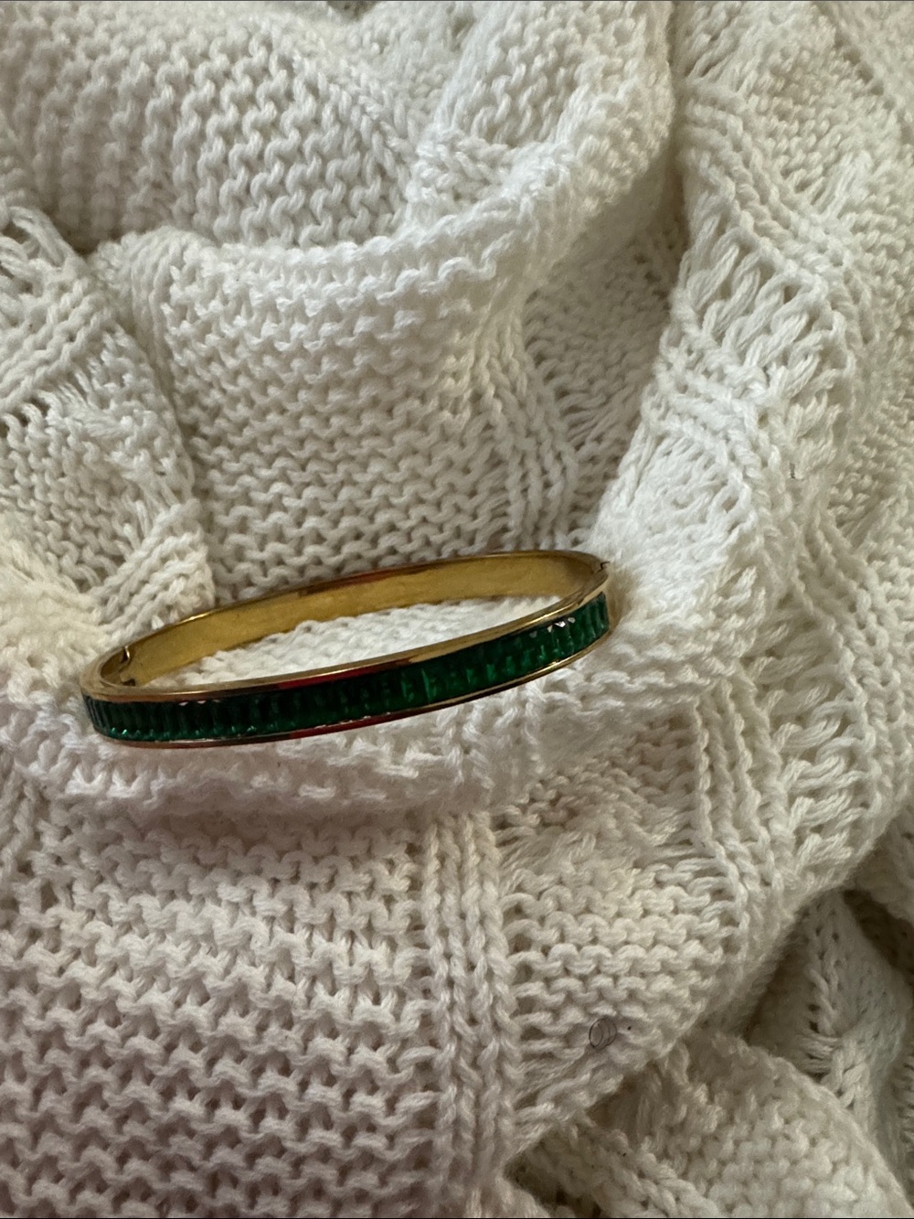 Stainless steel Bangle Bracelet with Emerald Green Stones
